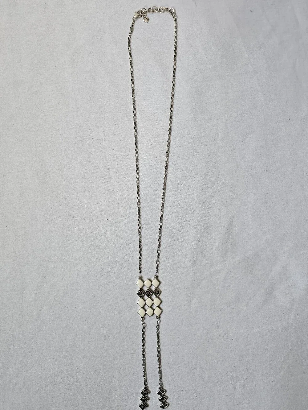 Brighton Lanakai Reversible Ladder Necklace White Enamel Silver Retired JL8263
